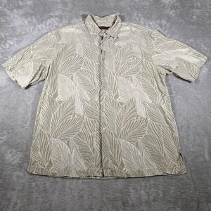 Tori Richard Hawaiian Shirt Men Large Beige 100% Silk Leaf Print Button Up Aloha